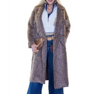 NEW YOLLY long faux fur coat in brown